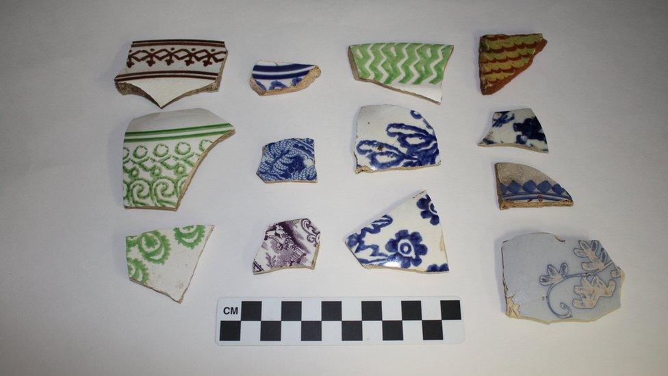 Imported ceramics unearthed in the slave village.