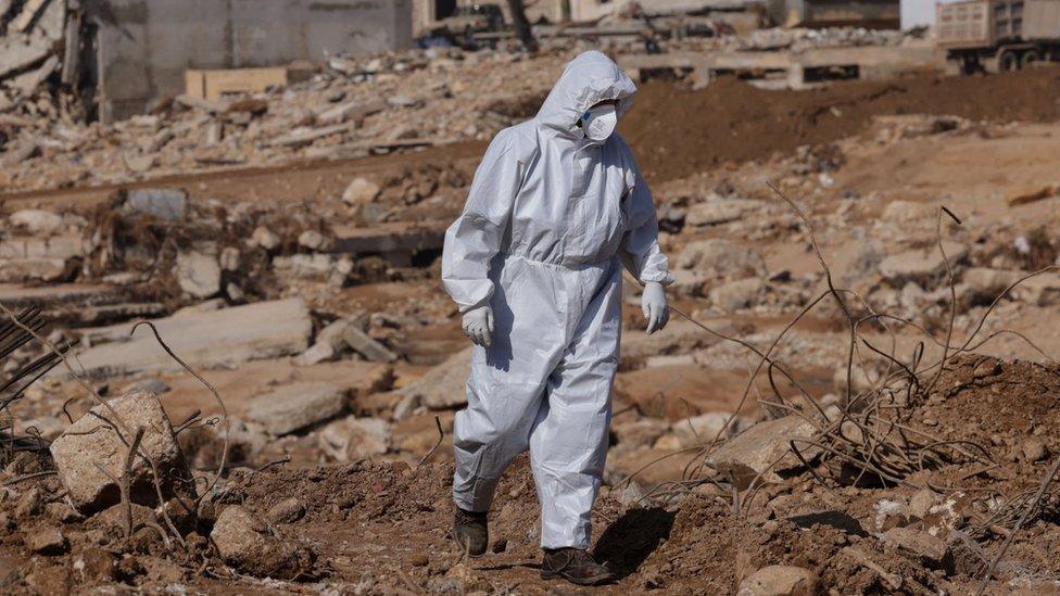 A rescue worker in the Libyan city of Derna