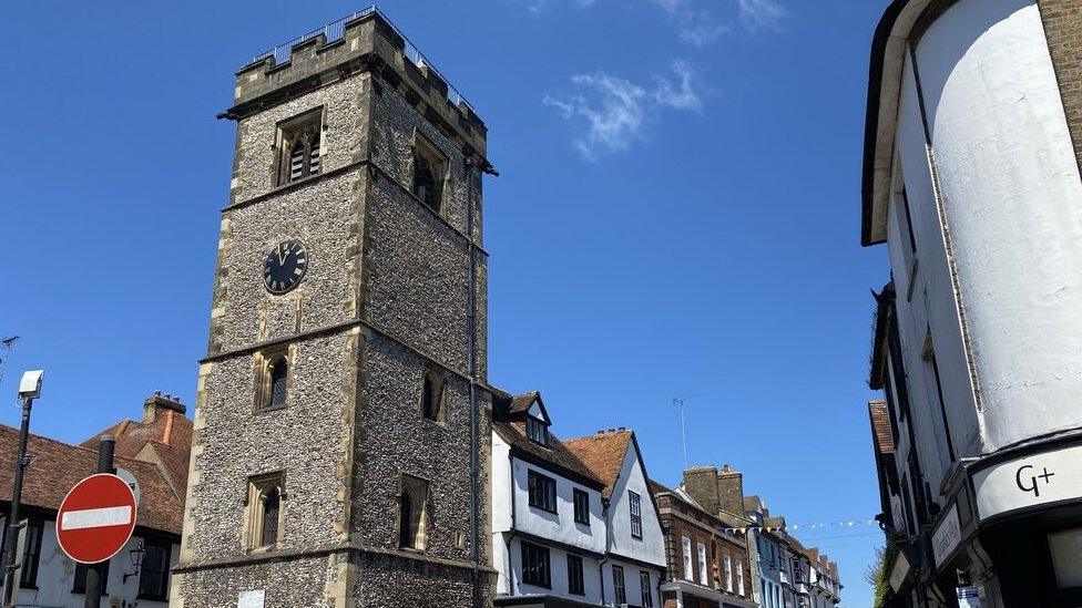 St Albans Clock Tower in the Market Place, St Albans, Hertfordshire