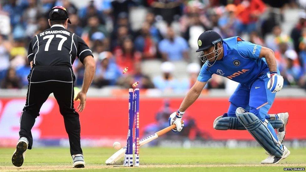 India's hopes ended when Martin Guptill ran MS Dhoni out•Jul 10, 2019•Getty Images