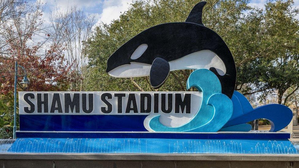 An image of a SeaWorld sign at the Orlando park