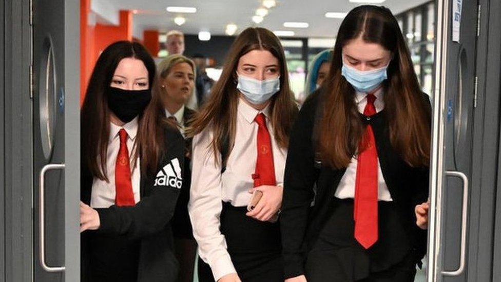 School pupils in masks in Glasgow.