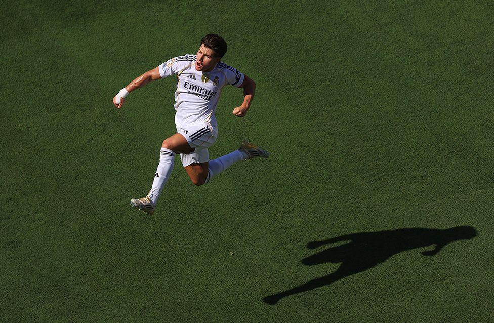 Fran Garcia of Real Madrid celebrates scoring his team's second goal during the FIFA Club World Cup 2025 quarter-final against Borussia Dortmund.