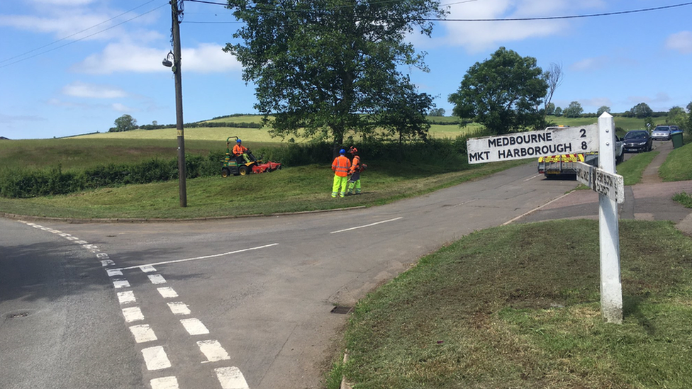 Grass cutting at grass verge in Leicestershire