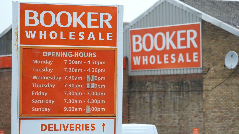 Sign outside a Booker warehouse