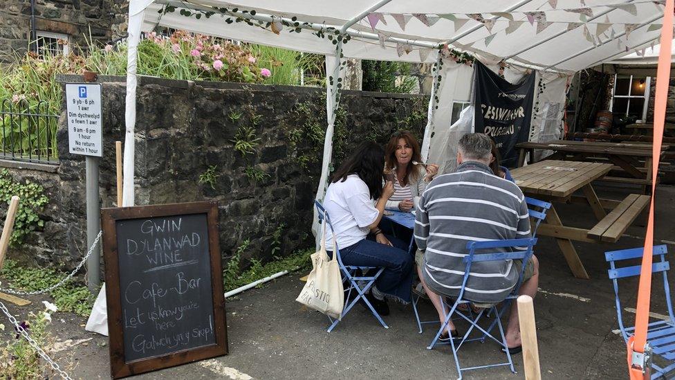 Customers dining outside