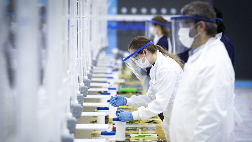 Staff at a coronavirus mass-testing centre