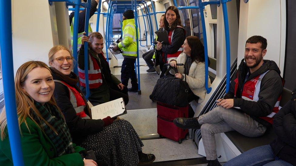 Passengers taking part in trials on the Luton Dart