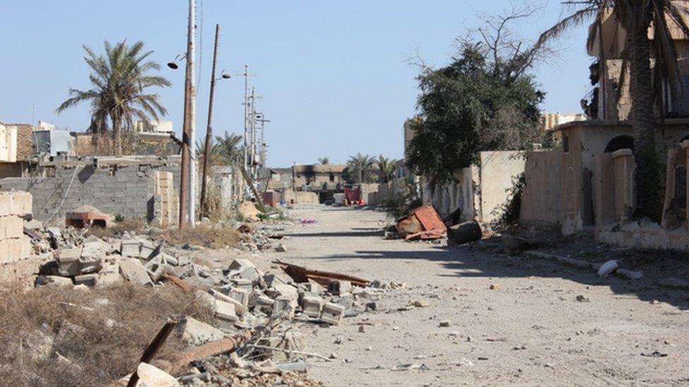 War-damaged buildings in Ramadi, western Iraq