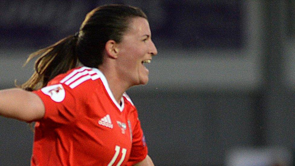 Helen Ward celebrates her opening goal against Israel