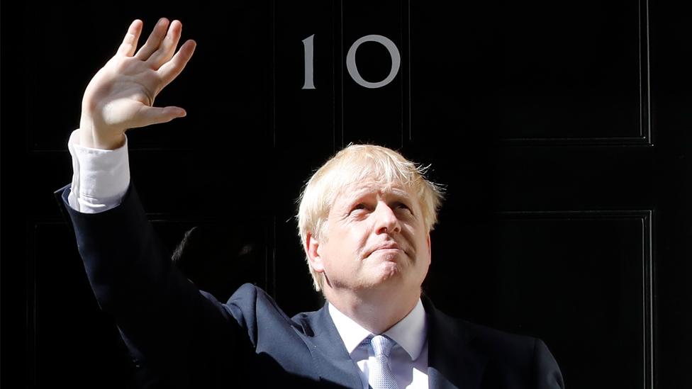 Boris Johnson at door of 10 Downing Street