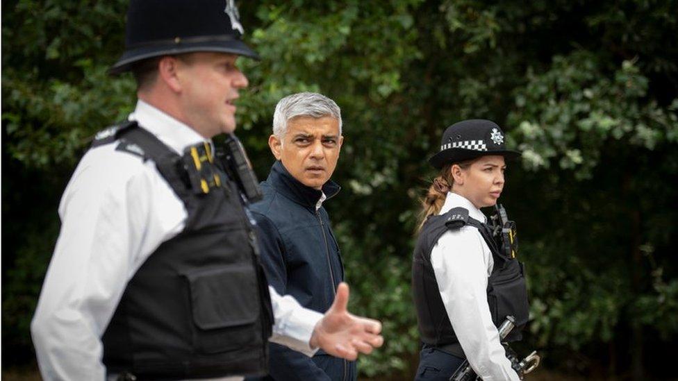 Sadiq Khan with police