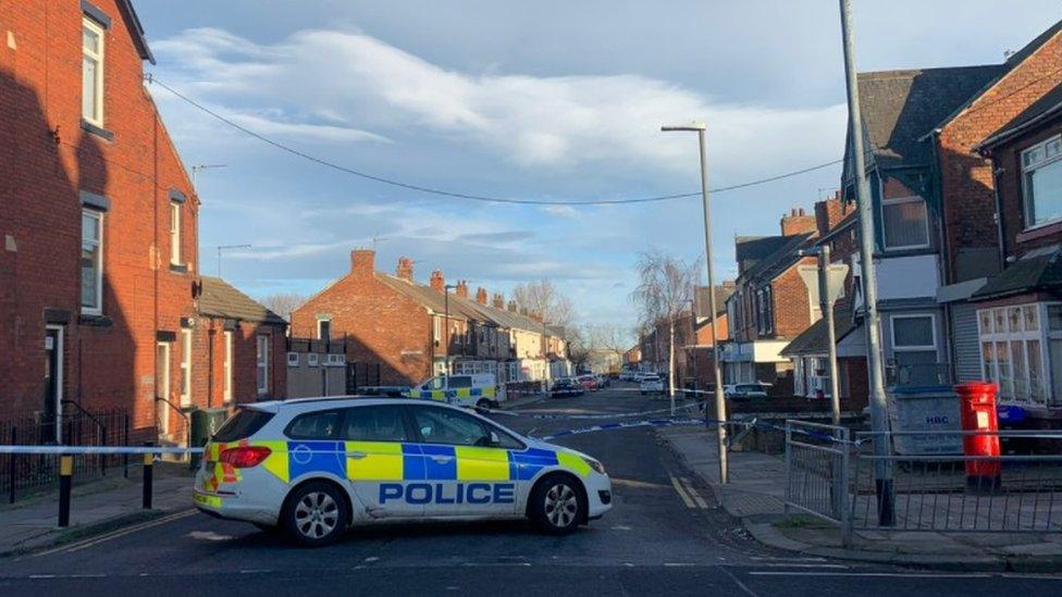 A police car parked on Sydenham Road, Hartlepool