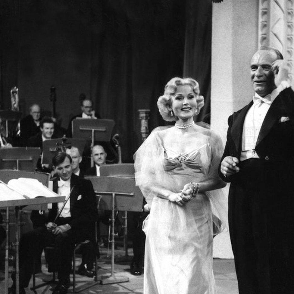 Zsa Zsa Gabor in a BBC studio in 1952