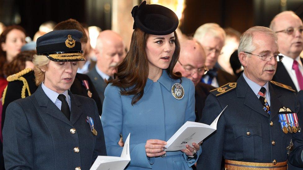 Duchess of Cambridge sings, during a service at RAF church St Clement Danes