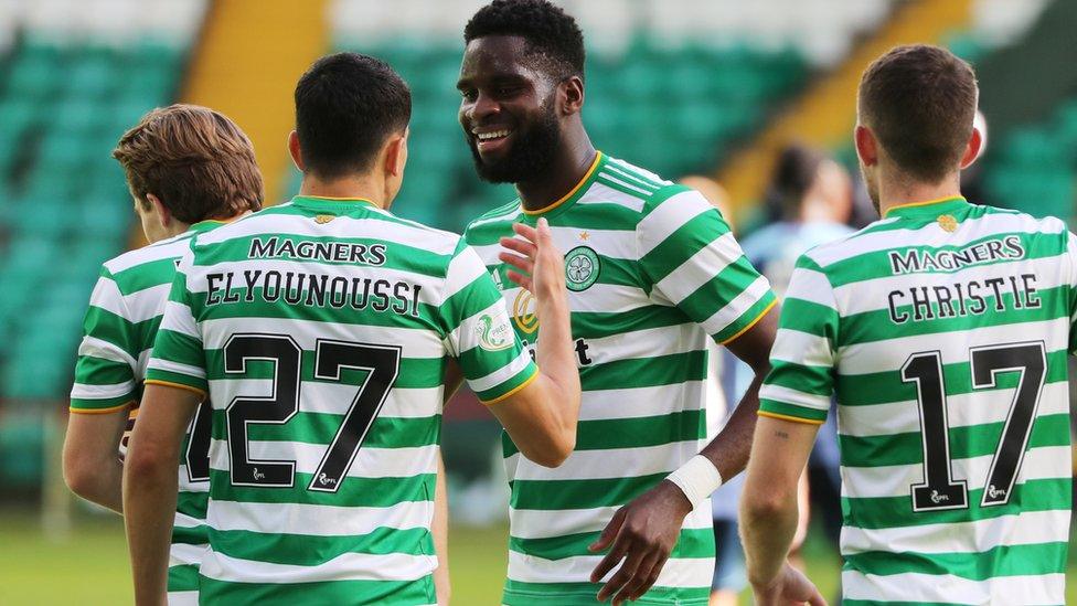 Celtic celebrating scoring a goal