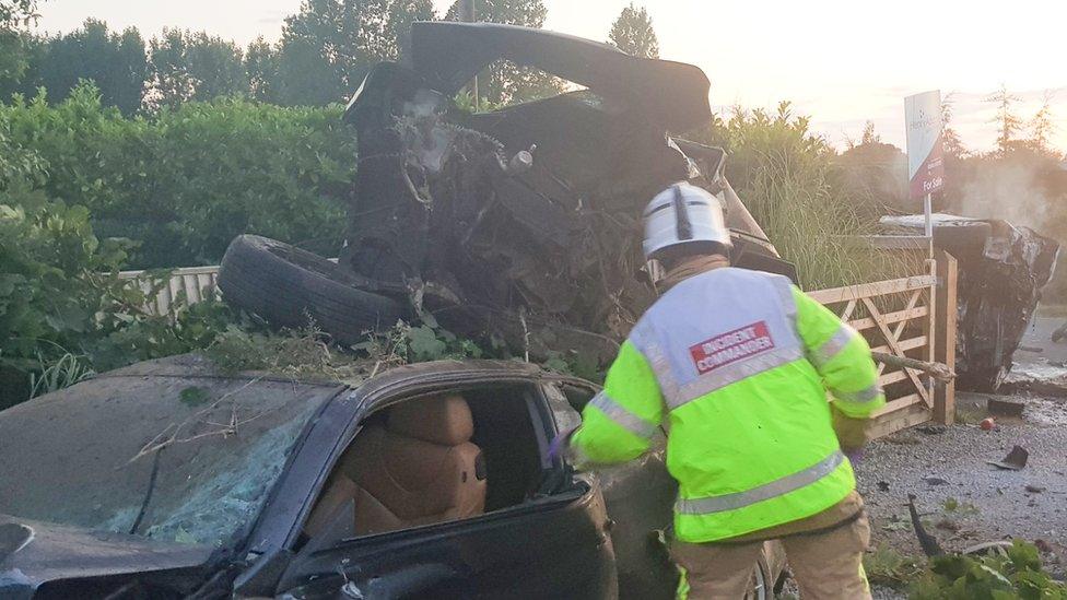 A third car crashed and caught fire on Bracklesham Lane
