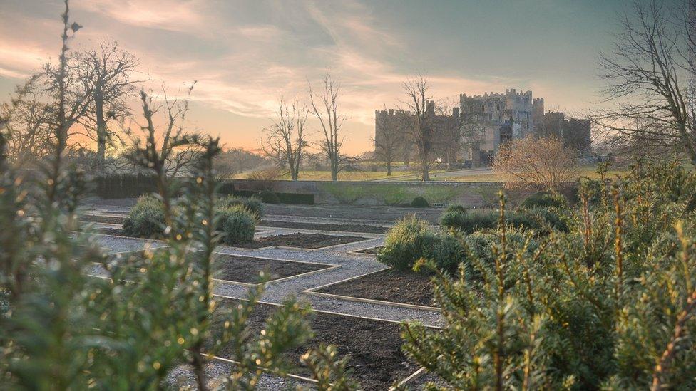 Walled garden with Raby Castle in background