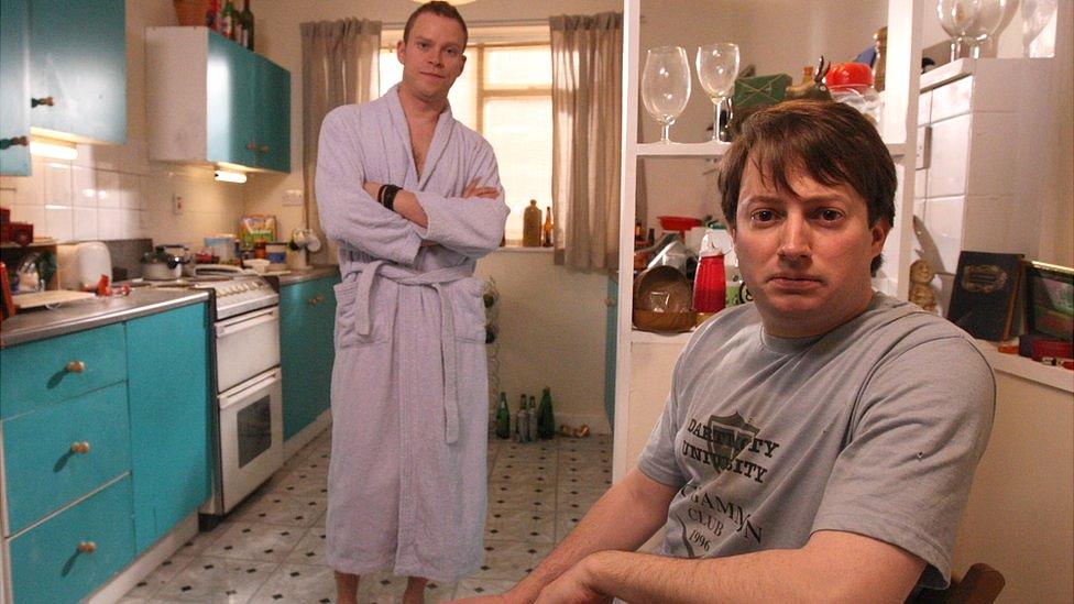 David Mitchell and Robert Webb on set