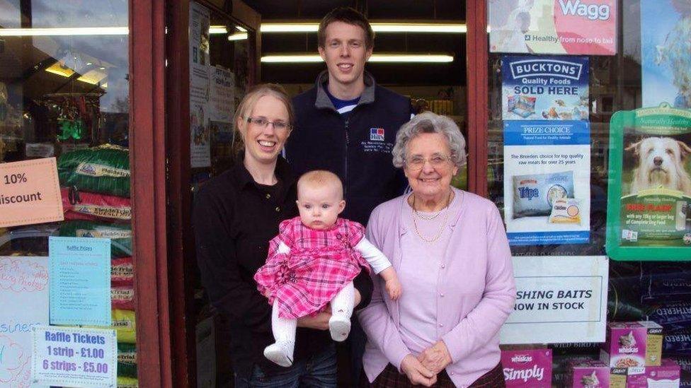 Irene Astbury right with members of her family