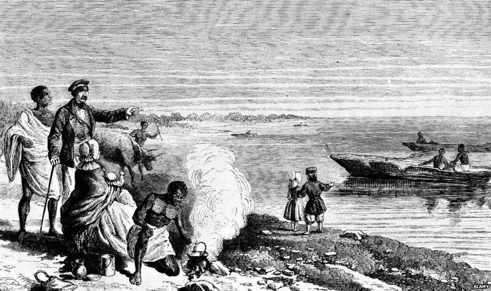 David Livingstone with wife Mary and their three children beside Lake Ngami in what is now Botswana, on his return visit in 1850