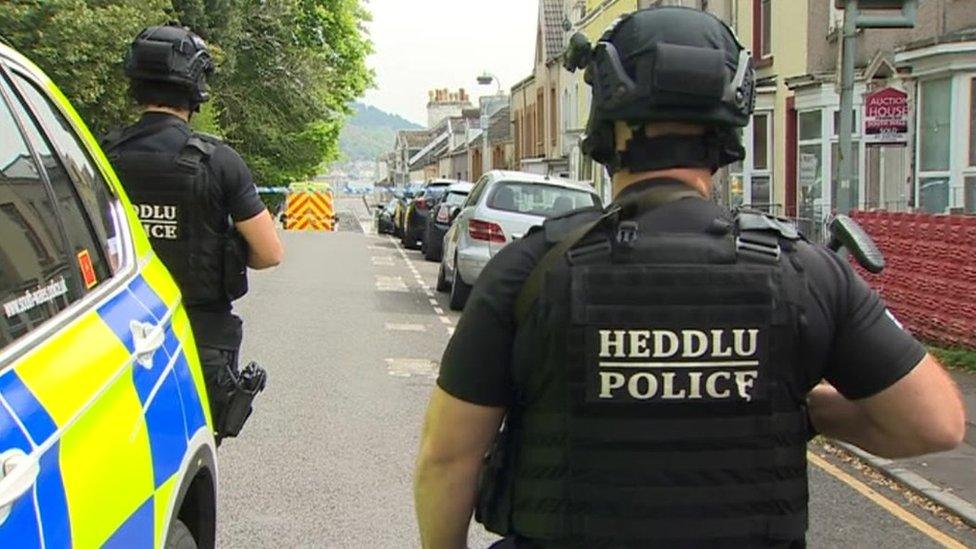 Armed police at the scene in Swansea