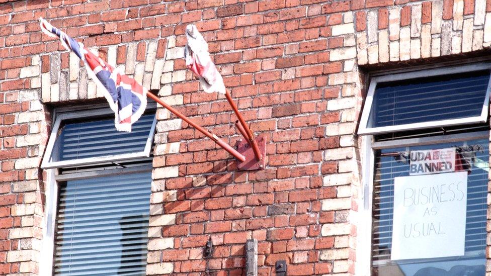 This sign appeared in Belfast shortly after the UDA became an illegal organisation