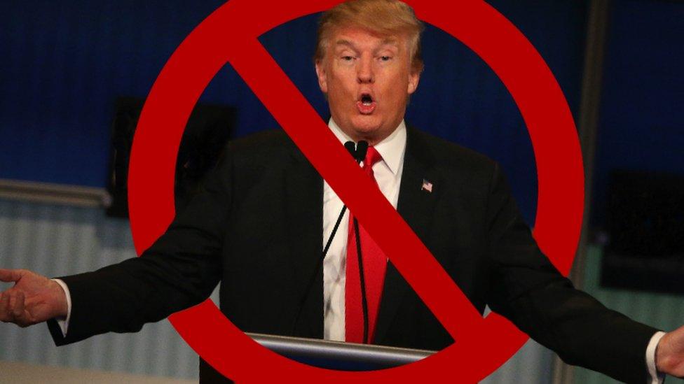 Donald Trump with a banned symbol