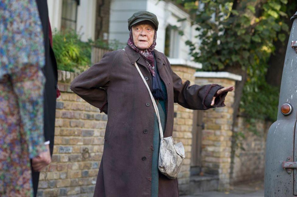 Dame Maggie Smith in a scene from Alan Bennett's "The Lady In The Van" directed by Nicholas Hytner in 2014 in London, UK