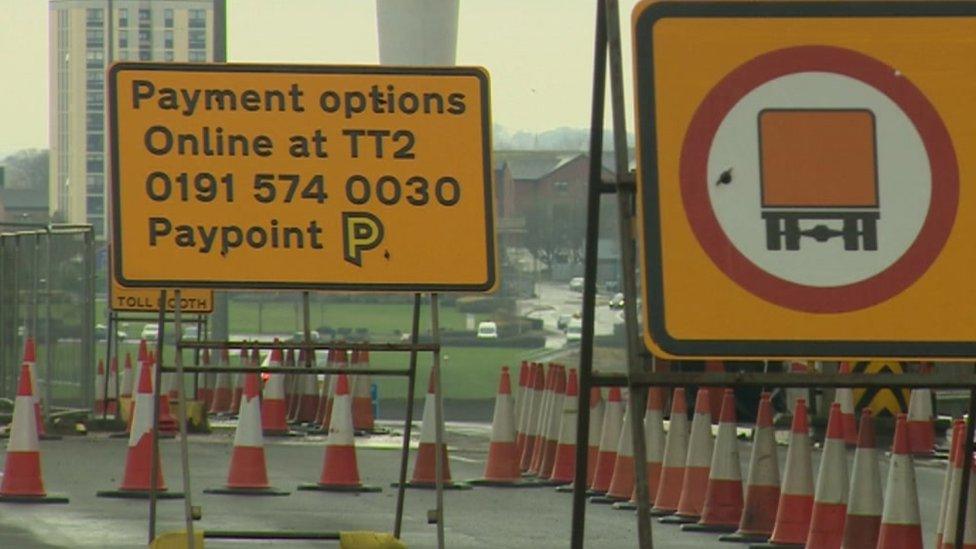 Signage on run-up to the Tyne Tunnel