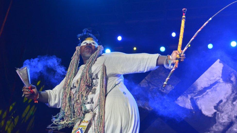 Traditional healer, artist and activist Albert Ibokwe Khoza performing at AfroPunk Johannesburg