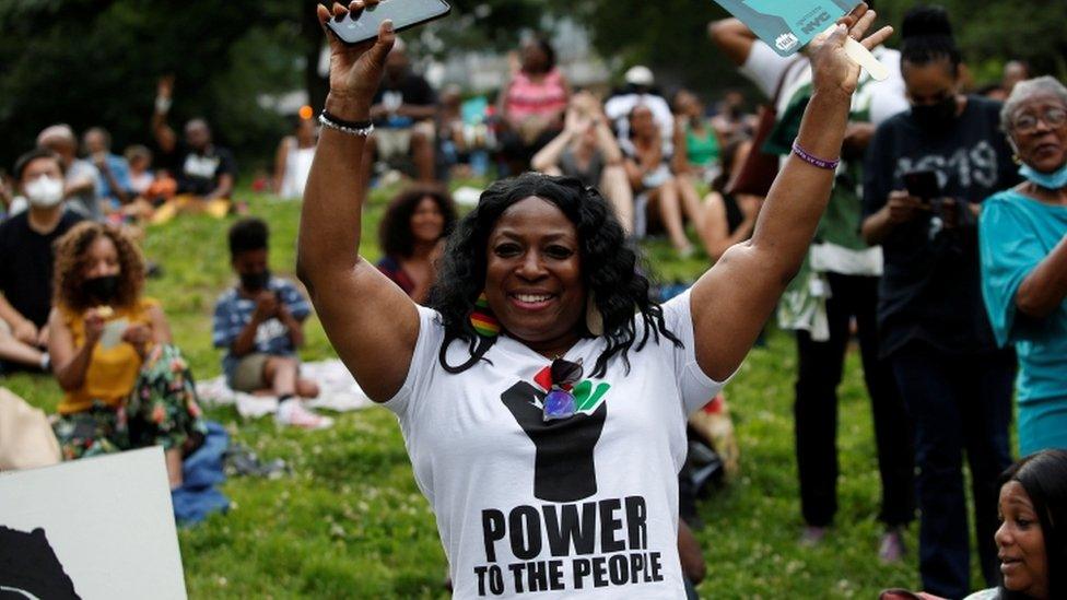 People celebrate Juneteenth at St Nicholas Park in New York