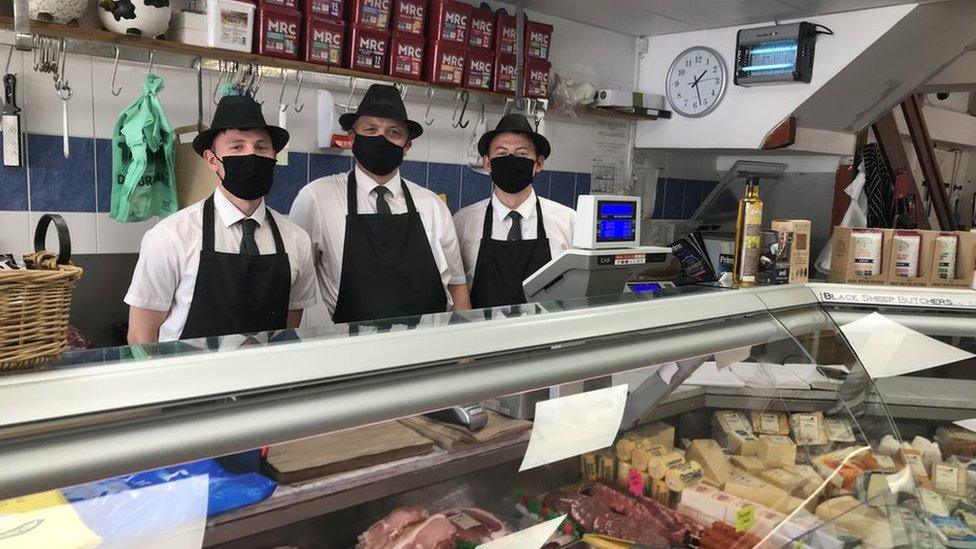 Steve White and staff stood in the Black Sheep Butchers