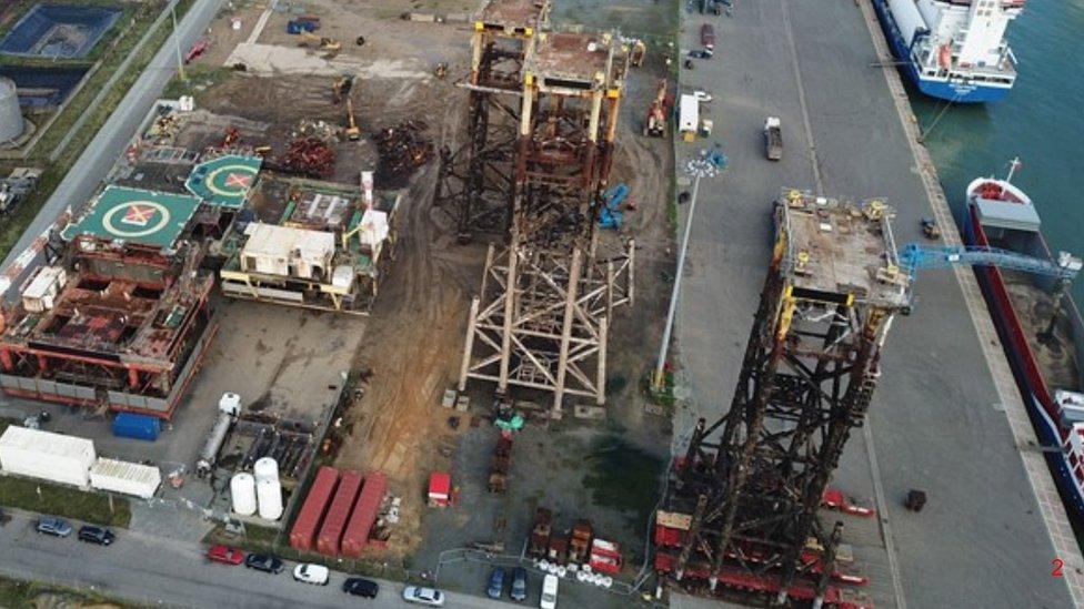 Decommissioned rigs at Great Yarmouth outer harbour