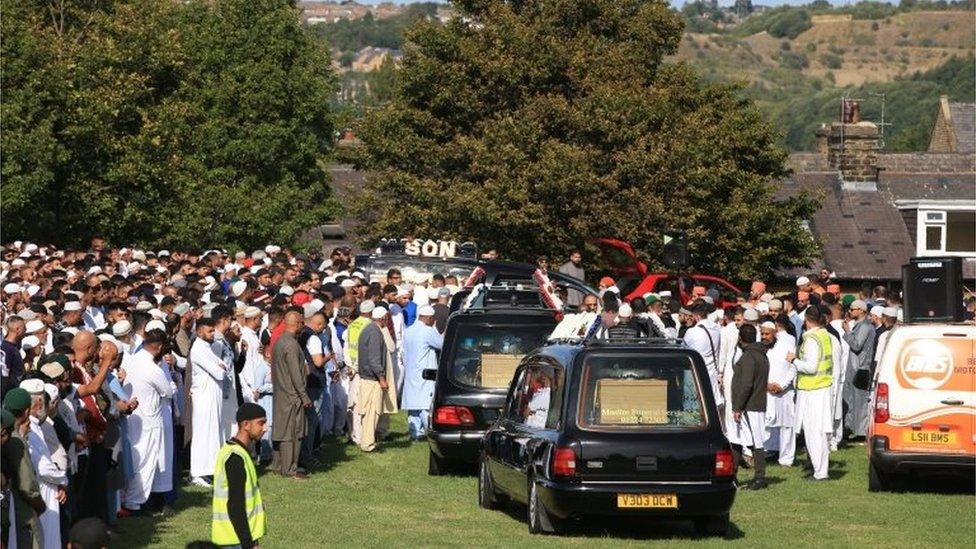 Mourners gather in Bradford for the funerals of Murtza Chaudhry, Arbaaz Hussain, Zeeshan Khalid and Tayyab Siddique