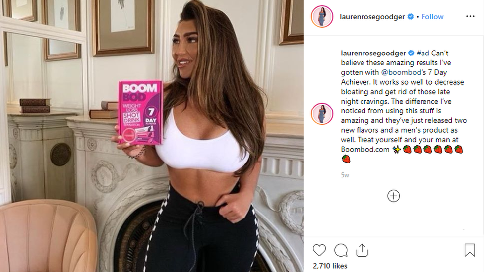 Lauren Goodger holding BoomBod product