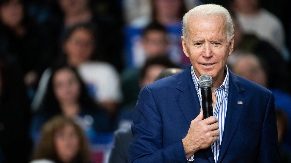 Democratic presidential candidate former Vice President Joe Biden addresses a crowd