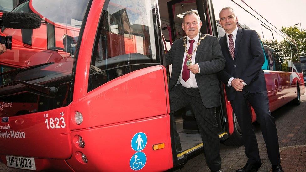 Mayor of Derry and Strabane District Council Maoliosa McHugh pictured with Translink Group Chief Executive Chris Conway