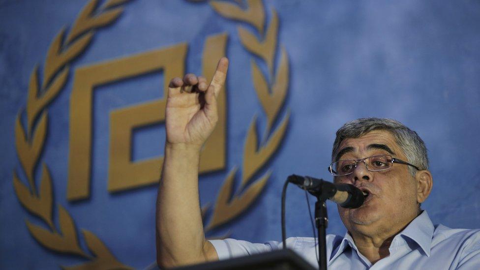 Nikos Michaloliakos, leader of Golden Dawn, speaks at pre-election rally in Athens (16 Sept)