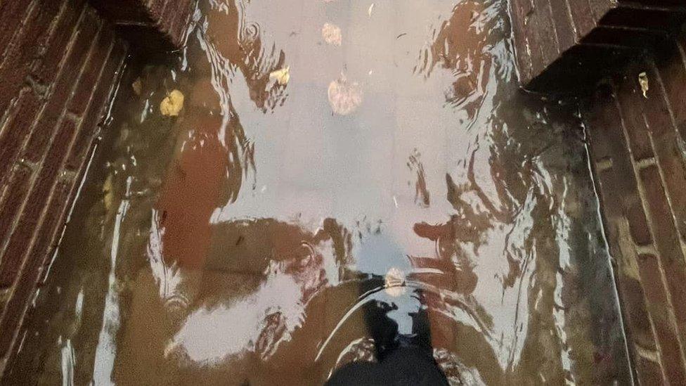 Flood by a home in Bower Street, Bedford