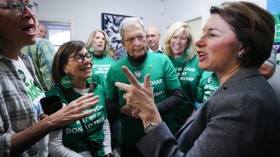 Democratic presidential candidate Amy Klobuchar greets supporters at a Nevada caucuses kickoff event on February 22, 2020 in Las Vegas, Nevada