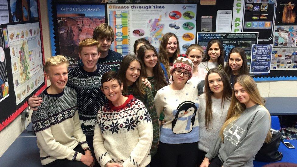 Rachel with her classmates at Whitchurch High School, Cardiff