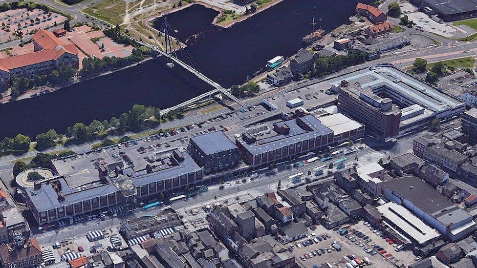 Google Earth view of the Castlegate Shopping Centre