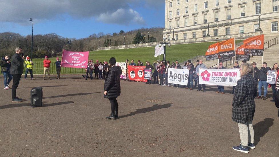 Trade union members held a demonstration at Stormont, urging politicians to support the bill