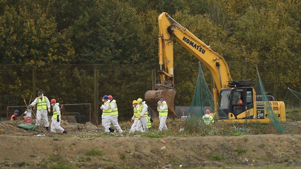 Police searching the site near Cambridge