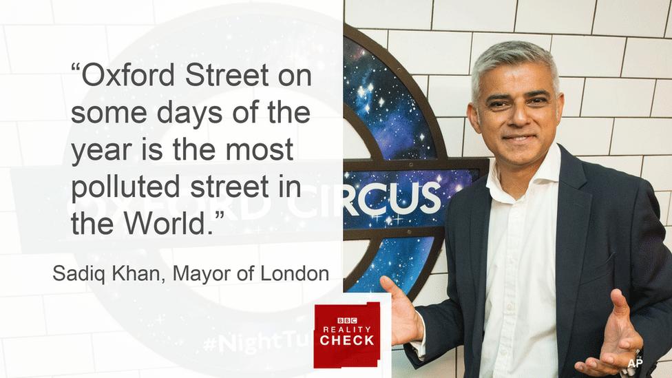 Sadiq Khan saying: Oxford Street on some days of the year is the most polluted street in the World.