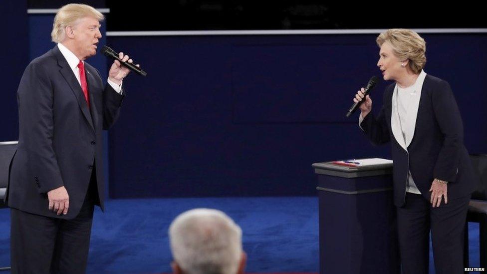 Donald Trump and Hillary Clinton at the second presidential debate, 9 August 2016