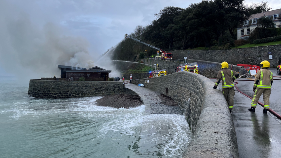 Firefighters at the scene of a fire in St Peter Port, Guernsey