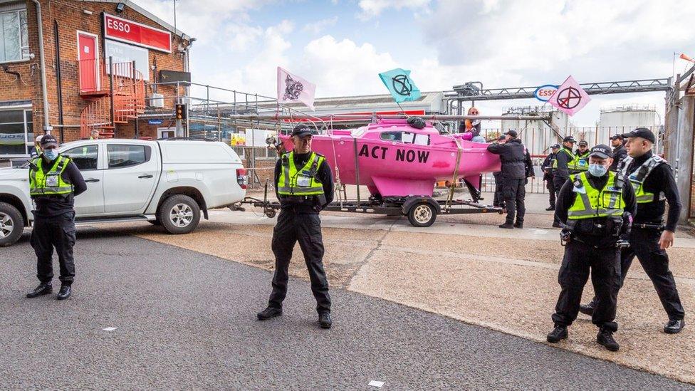 Boat blocking entrance to Hythe terminal