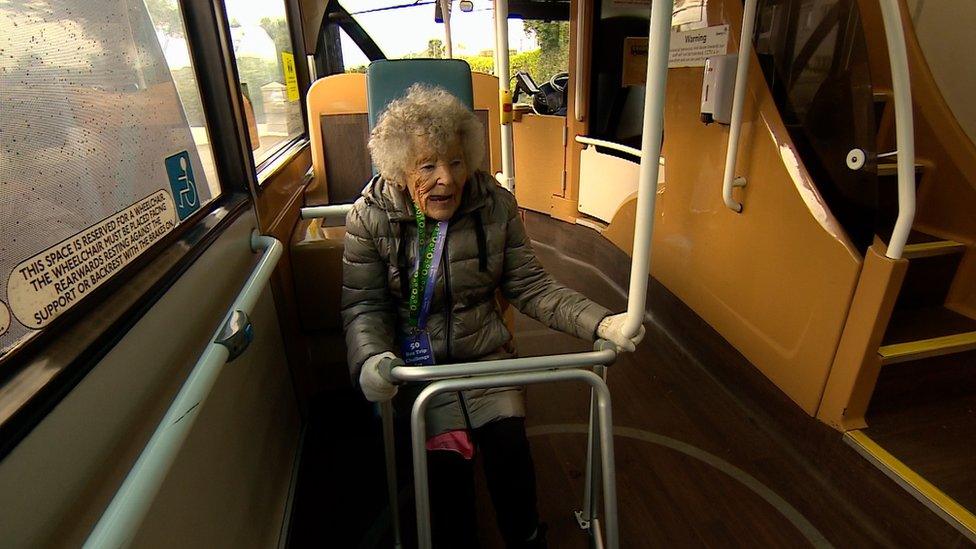 Joni on a bus